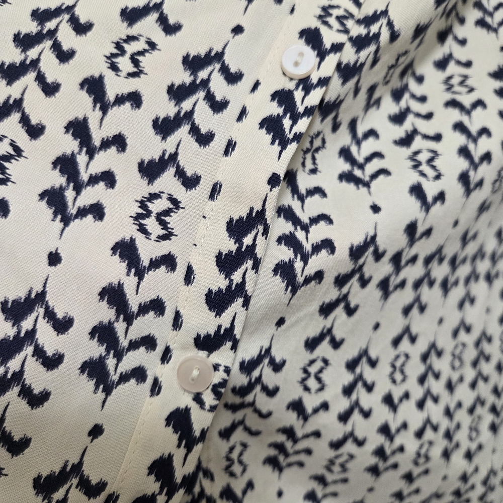 Nwt Elegant Blue & White Patterned Summer Dress Short Sleeve V-Neck Flowy A-Line - Picture 6 of 9